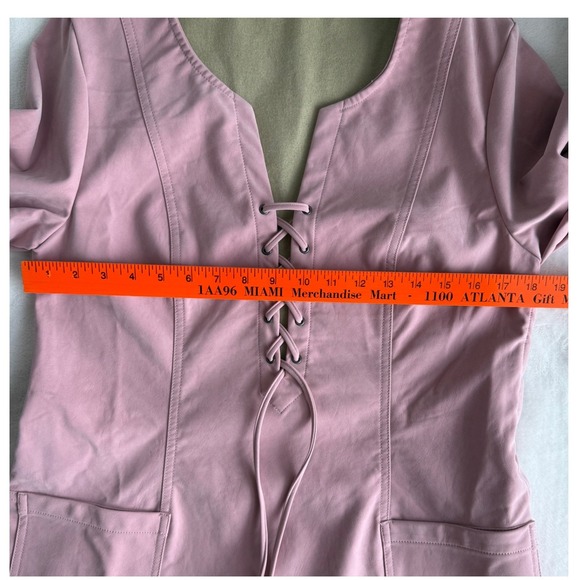 Free People Faux Suede Rose Pink Mini Dress Medium Lace‎ Up Accent Boho Chic - Picture 11 of 16